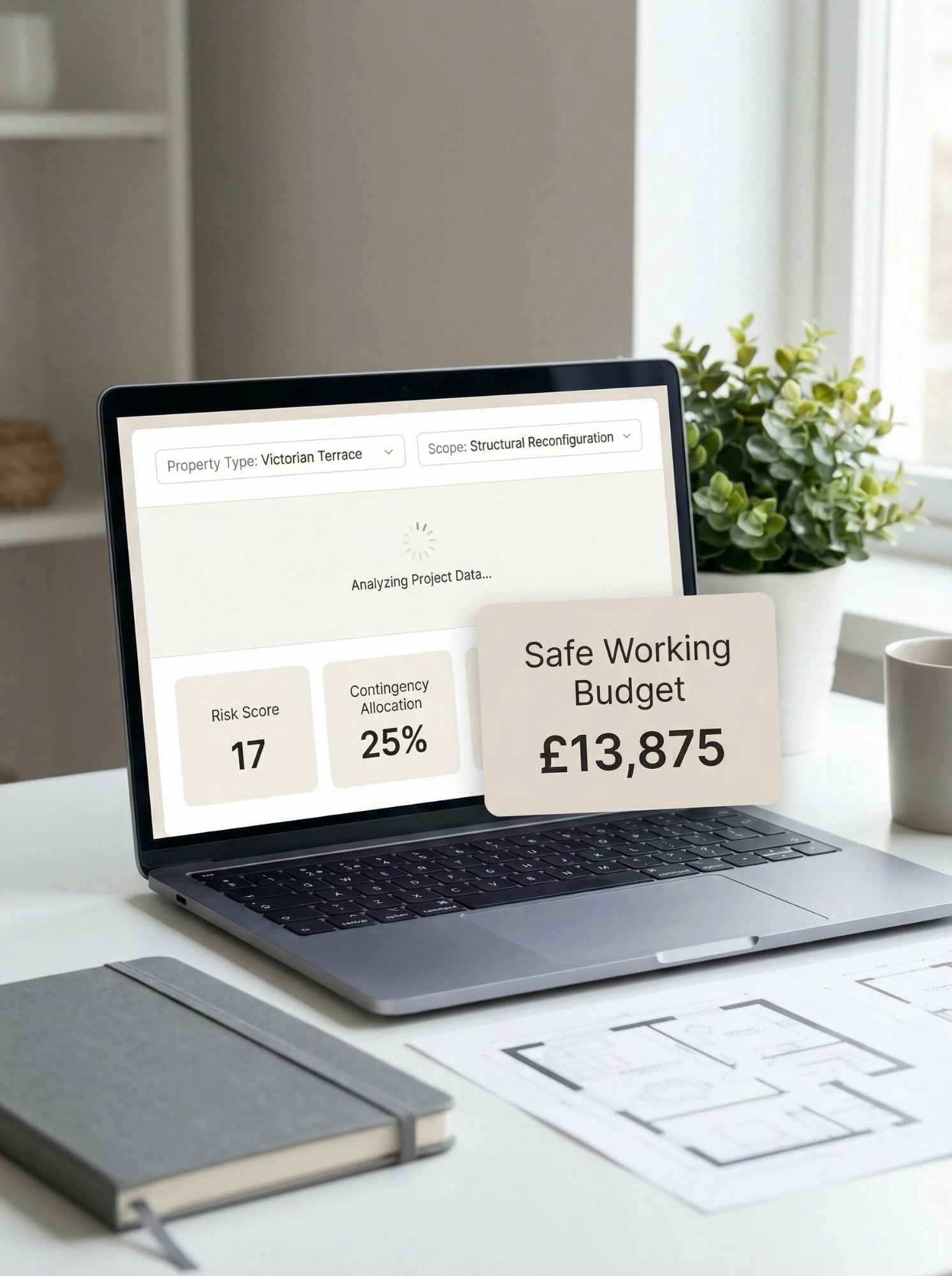 Risk and Contingency Calculator — Risk Score 17, Contingency 25%, Safe Working Budget £13,875