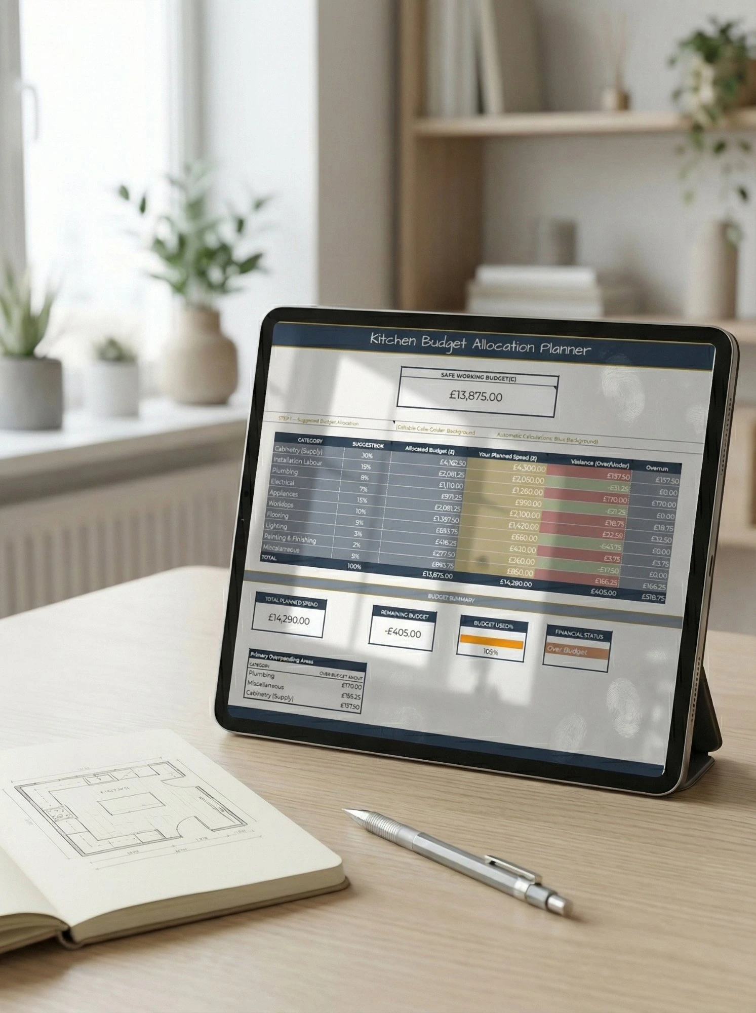 Budget Allocation Planner on iPad — categories, hard limits, variance, Over Budget status